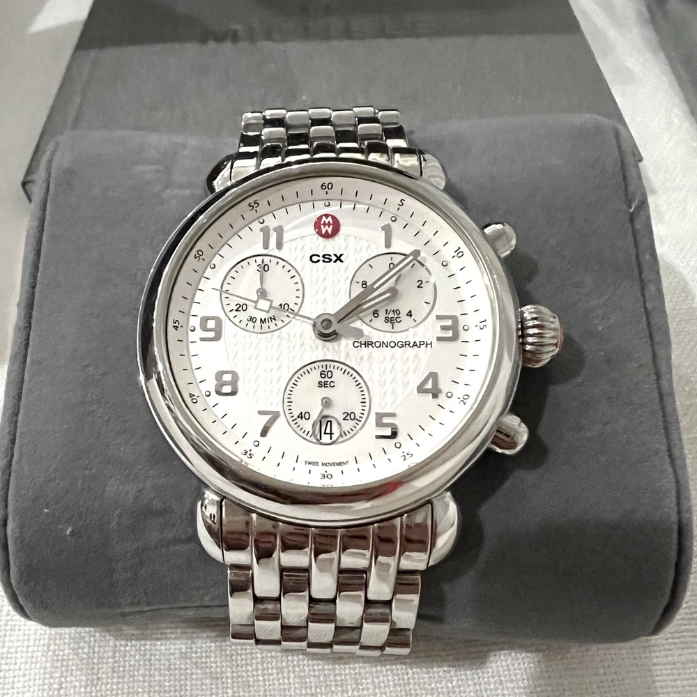 Michele CSX Chronograph Watch. Swiss made. Stainless Steel band.